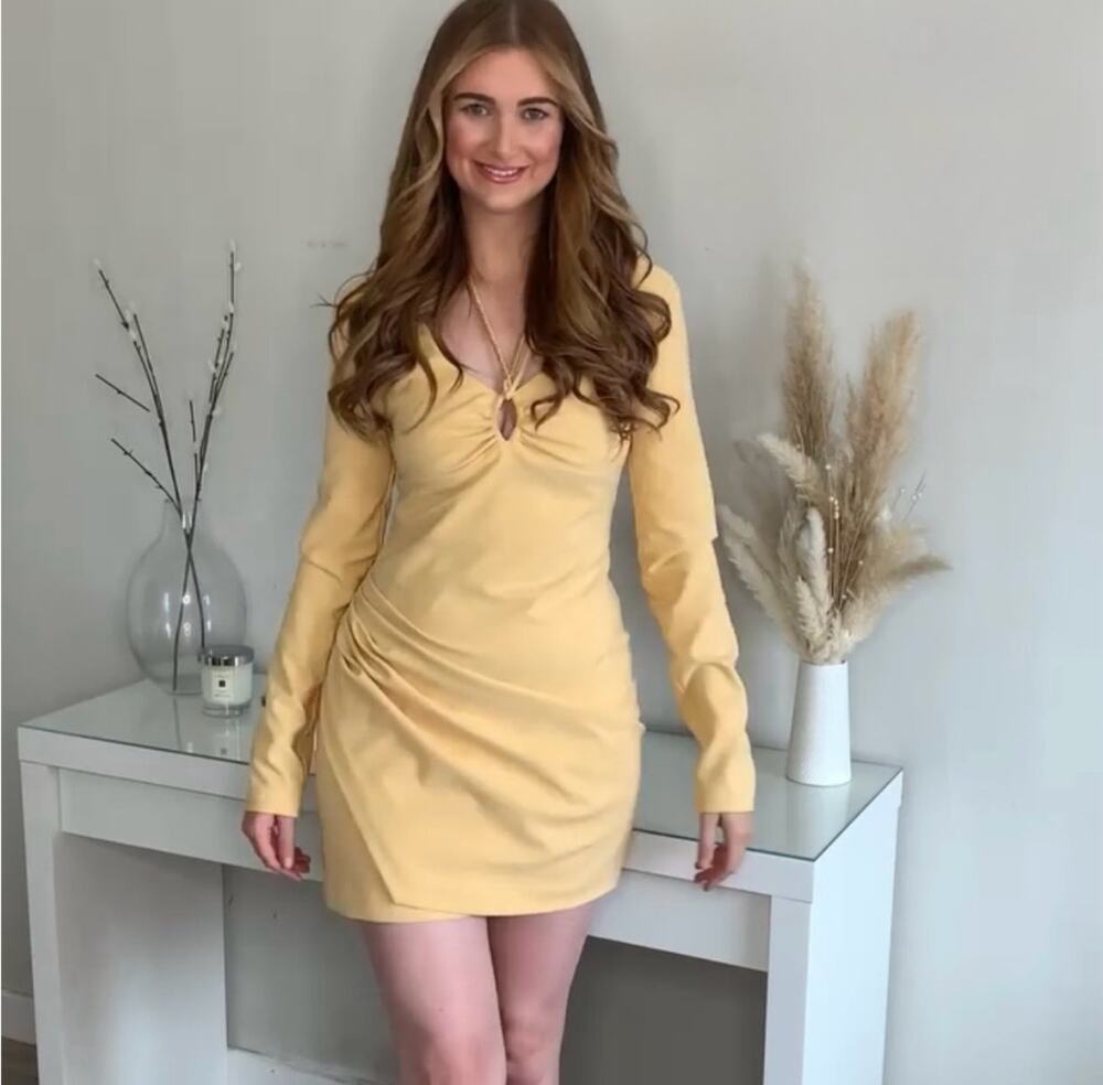 ZARA DRAPED DRESS WITH JEWEL STRAP LIGHT YELLOW
